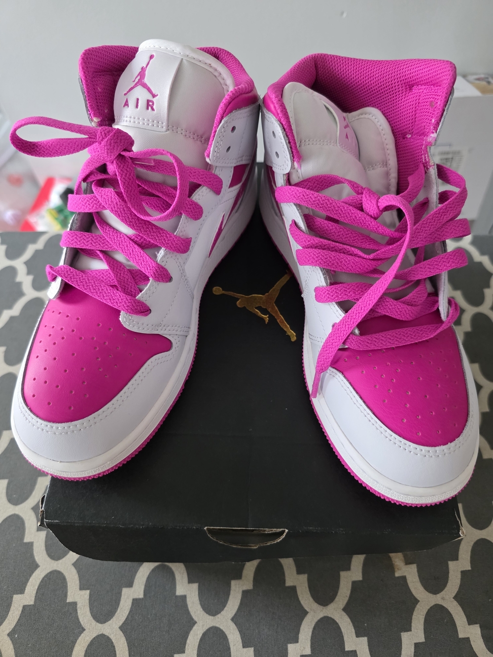 Jordan Girl's High-Top Sneakers - Gray, White & Pink